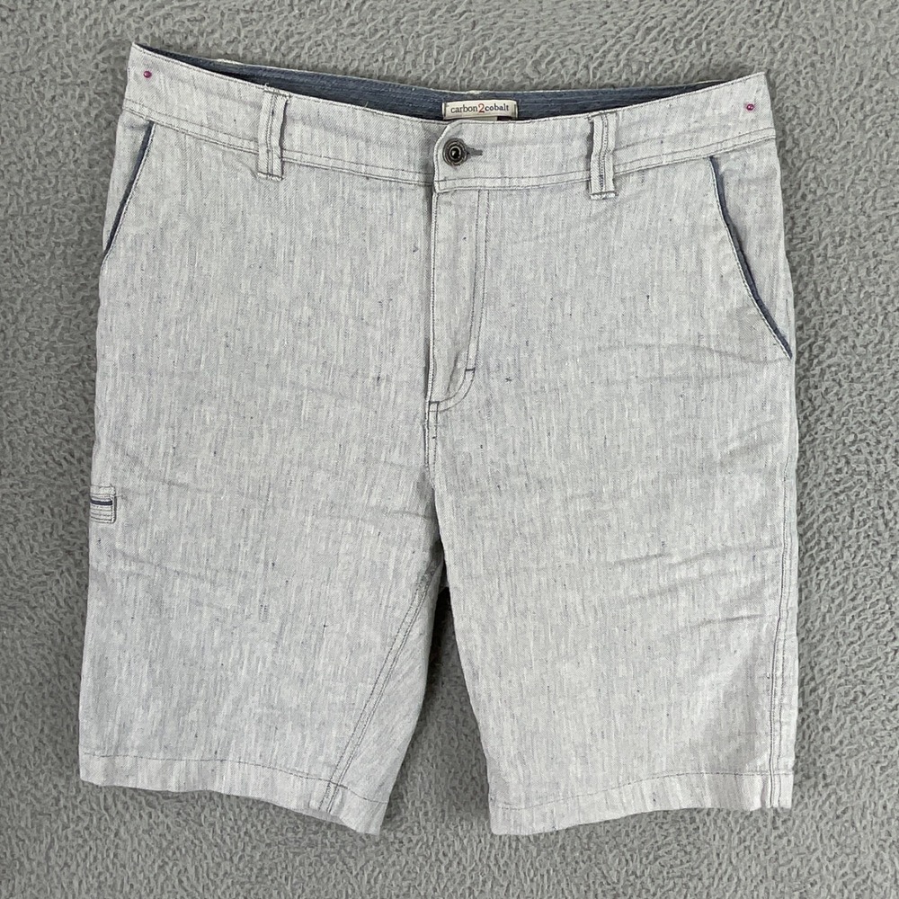 Carbon2cobalt Shorts Men 33 Blue Excellent Cotton Linen Blend Flat Front Utility